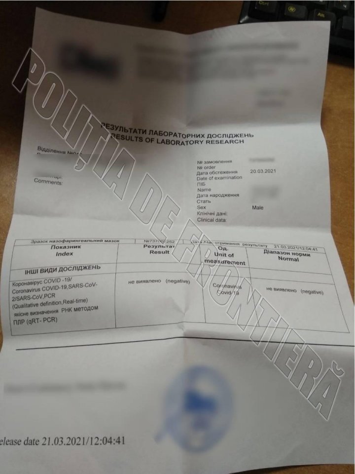 200 de euro pentru un test la COVID-19 negativ. Un tânăr din Ungheni, prins la frontieră cu un document fals (FOTO)