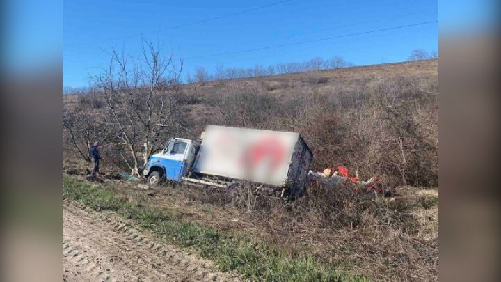 Accident în apropiere de Anenii Noi. Un autocamion frigorific a unei fabrici avicole s-a răsturnat (FOTO/VIDEO)