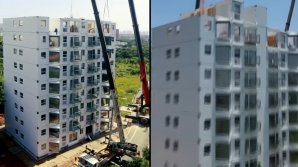 Au ridicat un bloc cu zece etaje în mai puțin de 29 de ore, cu ajutorul unei mici brigăzi de muncitori și a trei macarale (VIDEO)