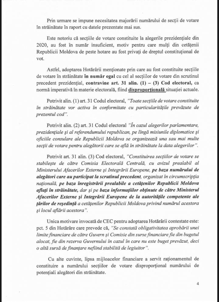 Decizia CEC privind numărul secțiilor de votare deschise peste hotare, contestată în instanţă