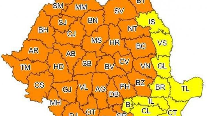 Noi alerte de vijelii, ploi torențiale și grindină în România, până sâmbătă dimineață