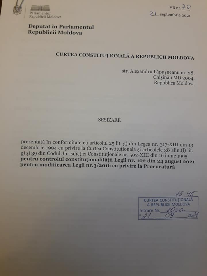 Deputații BCS, au contestat la Curtea Constituțională modificările cu privire legea Procuraturii