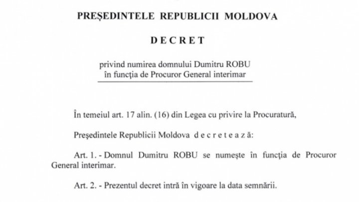 Sandu a semnat decretul de numire a lui Robu în funcția de procuror general interimar