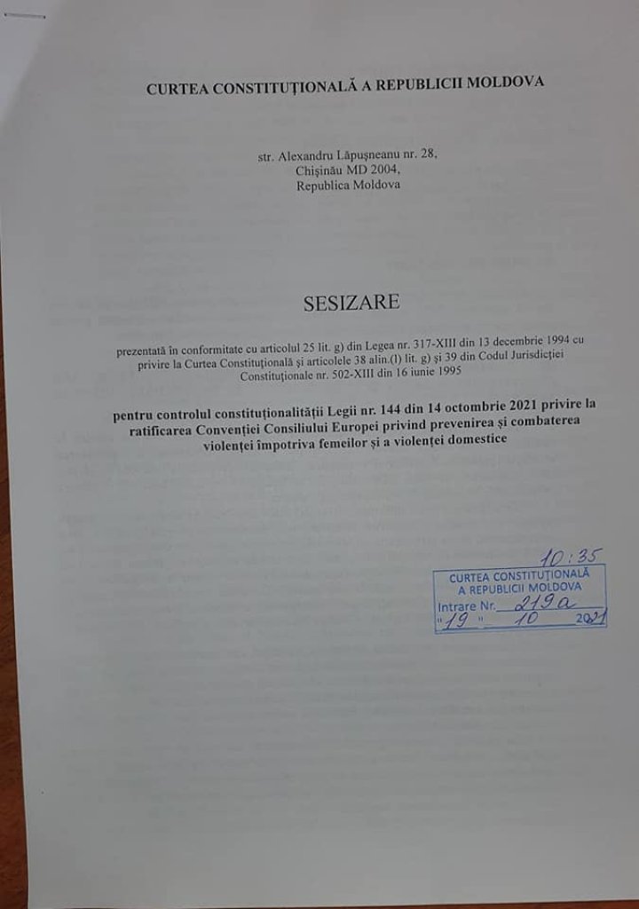 Deputații BCS au atacat la Curtea Constituțională Legea cu privire la ratificarea Convenției de la Istanbul