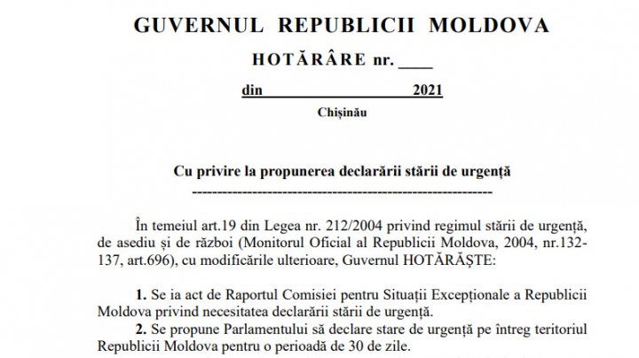 Guvernul propune instituirea stării de urgență până în 20 noiembrie