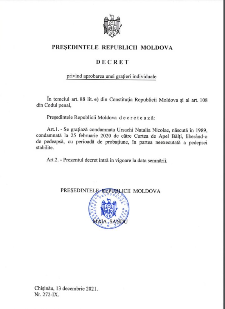 Femeia cu cinci copii, condamnată pentru escrocherie, a fost graţiată (DOC)