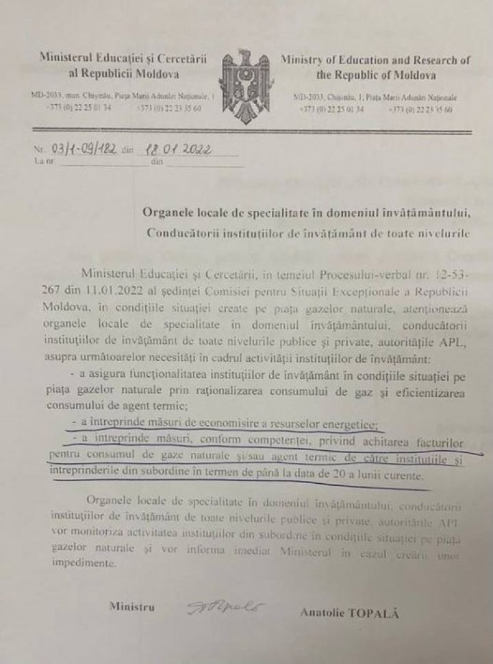 Ministerul Educației a cerut economisirea resurseloe energetice în școli și grădinițe. REPLICA lui Ion Ceban: Deconectați-vă căldura la voi în Guvern