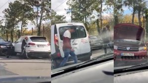 CARAMBOL în sectorul Botanica al capitalei: Patru mașini s-au lovit violent, o persoana a ajuns la spital (VIDEO)