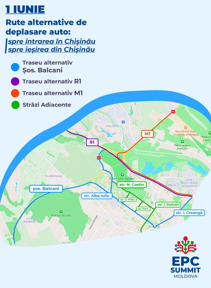 (HĂRȚI GRAFICE) Rute alternative de deplasare pentru șoferi și pietoni în perioada desfășurării Summitului CPE 