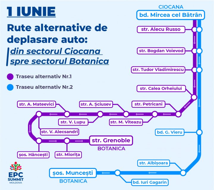 (HĂRȚI GRAFICE) Rute alternative de deplasare pentru șoferi și pietoni în perioada desfășurării Summitului CPE 