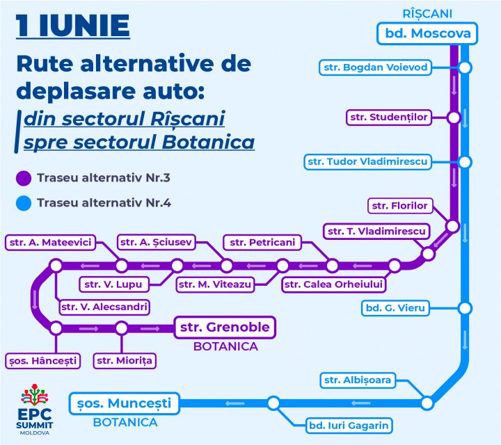 (HĂRȚI GRAFICE) Rute alternative de deplasare pentru șoferi și pietoni în perioada desfășurării Summitului CPE 