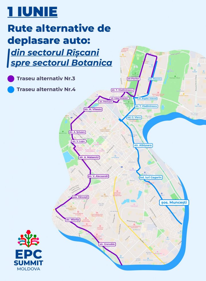 (HĂRȚI GRAFICE) Rute alternative de deplasare pentru șoferi și pietoni în perioada desfășurării Summitului CPE 