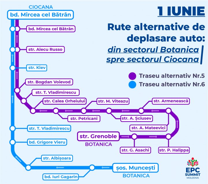 (HĂRȚI GRAFICE) Rute alternative de deplasare pentru șoferi și pietoni în perioada desfășurării Summitului CPE 