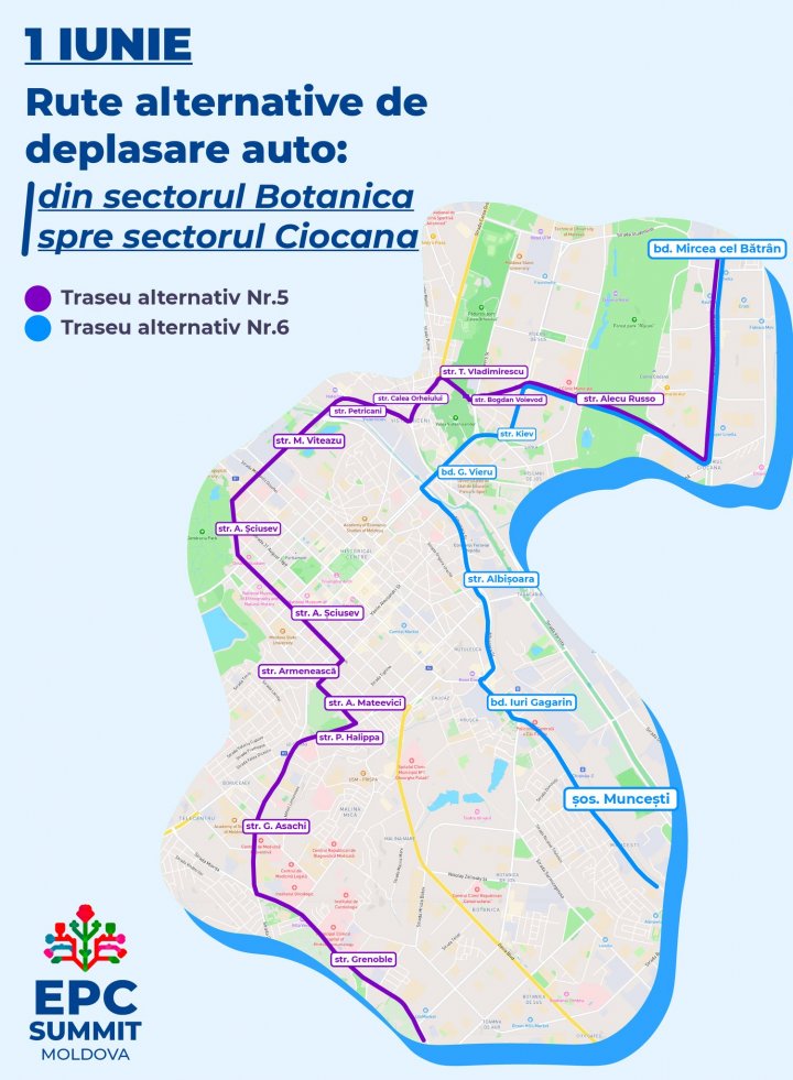 (HĂRȚI GRAFICE) Rute alternative de deplasare pentru șoferi și pietoni în perioada desfășurării Summitului CPE 