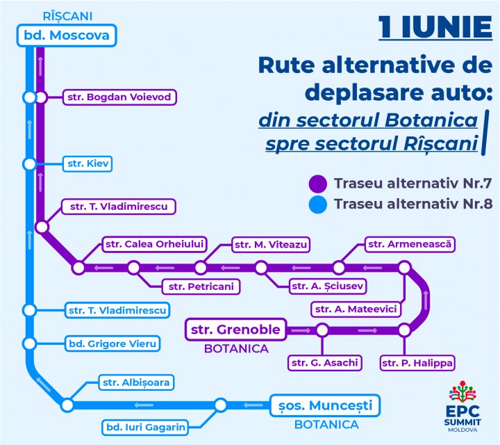 (HĂRȚI GRAFICE) Rute alternative de deplasare pentru șoferi și pietoni în perioada desfășurării Summitului CPE 