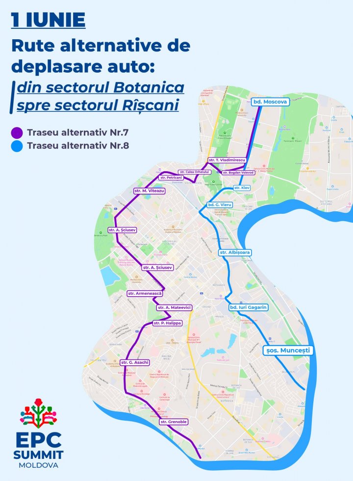 (HĂRȚI GRAFICE) Rute alternative de deplasare pentru șoferi și pietoni în perioada desfășurării Summitului CPE 