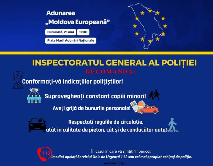 Recomandările poliției pentru ziua de duminică, la Adunarea „Moldova Europeană”(FOTO)