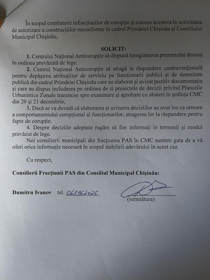 DOC PAS solicită sancţionarea funcţionarilor din Primăria Chişinău care au fost implicaţi în elaborarea şi avizarea PUZ-urilor cu nereguli