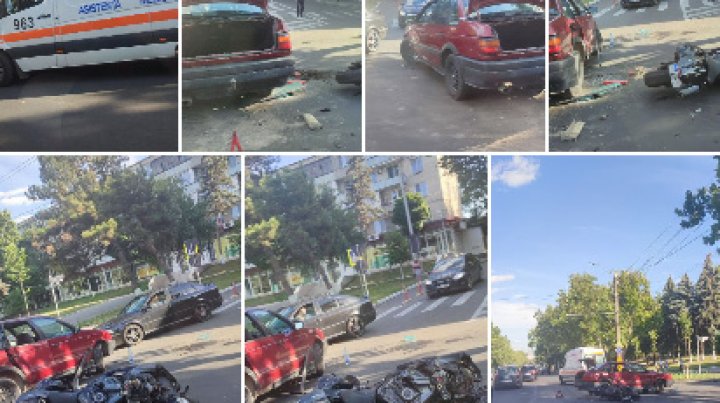 FOTO IMPACT VIOLENT între o motocicletă și o mașină pe strada Calea Ieșilor din Capitală. Sunt victime