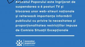 Avocatul Poporului, îngrijorat de suspendarea a 6 posturi TV şi a zeci de site-uri din Moldova