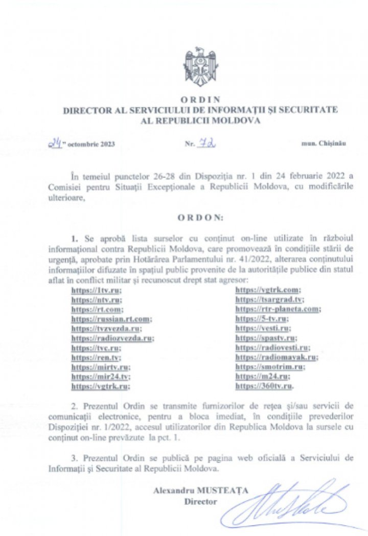 SIS a cerut blocarea accesului pe teritoriul Republicii Moldova a 22 de site-uri de știri (DOC)