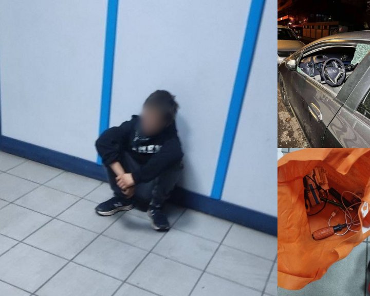 (FOTO) A spart geamul unui automobil și a sustras niște bunuri. Un minor de 15 ani, reţinut de carabinieri