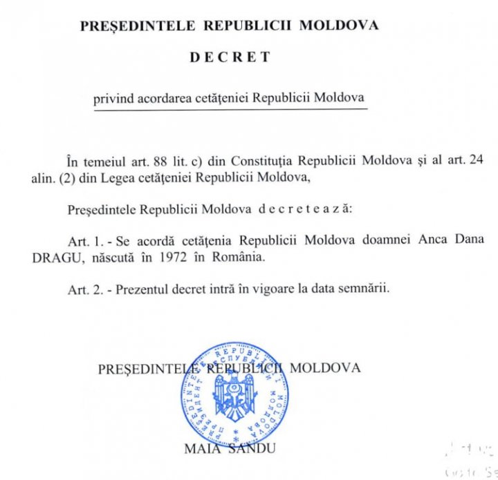 Presa română: Anca Dragu a depus jurământul ca cetățean al Republicii Moldova. Reacția acesteia