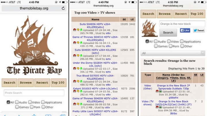 The Pirate Bay адаптировался к смартфонам