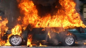 На Московском шоссе перевернулась и сгорела "мицубиси"