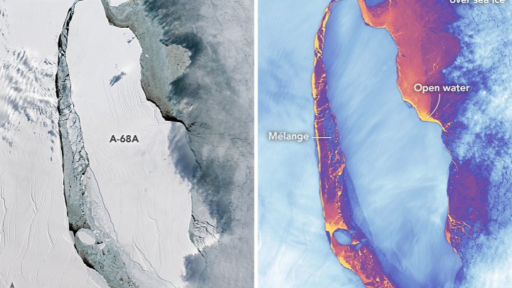 Спутники NASA засняли гигантский айсберг размером с Эстонию