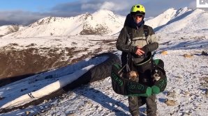 Американец прыгнул с парашютом с двумя псами