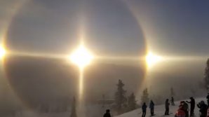 Лыжник заснял в горах Швейцарии странное солнечное гало: видео
