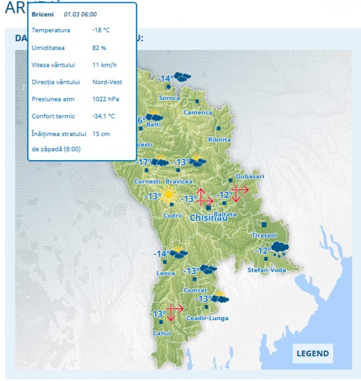 Ощущается, как минус 37: В Молдове действует жёлтый код в связи с похолоданием (карта)