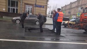 На Новом Арбате провалился грунт (видео) 