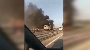 На трассе Кишинев-Оргеев загорелся грузовик (видео) 