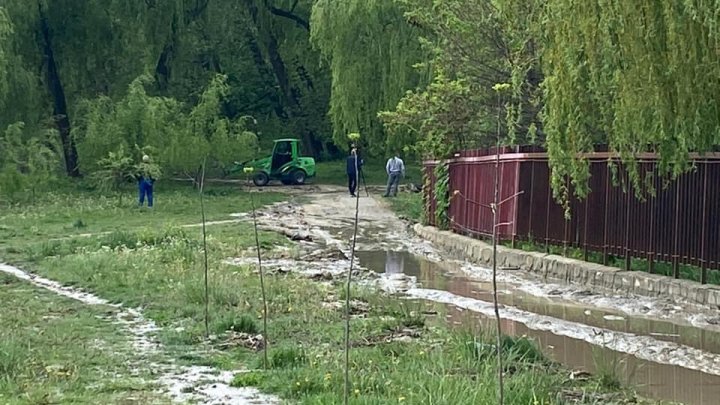 Ветки и мусор перекрыли течение речки в парке Валя Морилор: вода затопила велосипедную дорожку