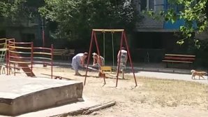 Пожилые вандалистки: в Рыбнице три старушки пытались повредить детские качели (ВИДЕО)