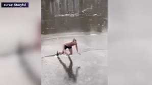 Опасное шоу на замерзшем канале: голландец вышел на лед в полуобнаженном виде и оказался в воде