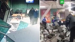 В России грузовик без водителя влетел на полной скорости в кафе: трое посетителей чудом спаслись