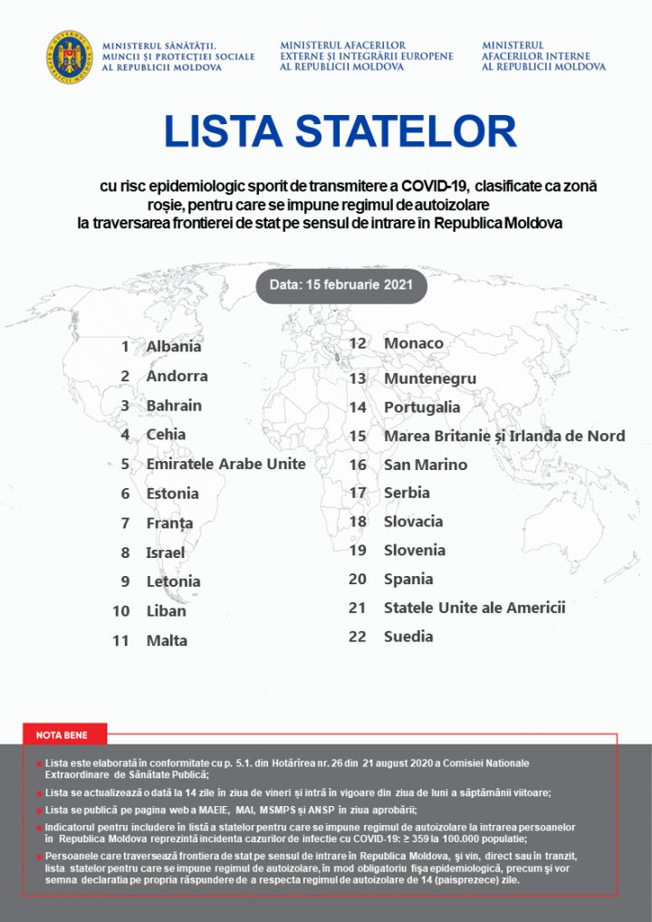 "Красная зона" для Молдовы: какие страны исключены из карантинного списка Минздрава